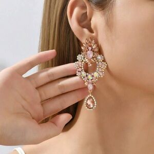Brand New Elegant Pink and Gold Statement Earrings